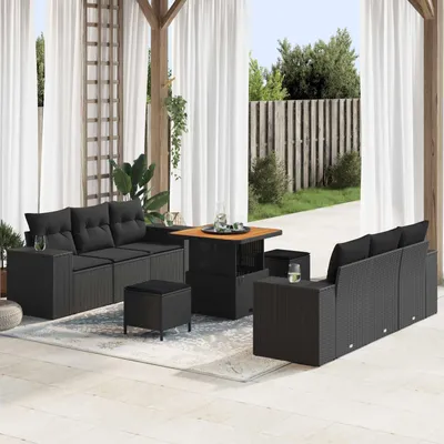 Obrázok produktu pre vidaXL Záhradná sedacia súprava s vankúšmi s vankúšmi 9 ks Black Poly Rattan