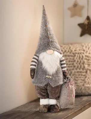 Produktbild von Weihnachtsmann "Wichtel" mit Geschenkesack, 63 cm hoch, grau / braun, Weihnachtswichtel, Dekowichtel, Weihnachtsdeko