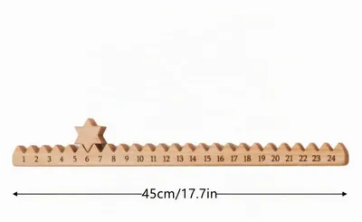 Productafbeelding van Adventskalender van hout met ster, 45 cm, 24 dagen aftellen, herbruikbaar, met haakjes