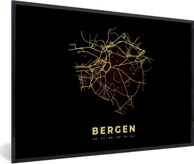 Produktbild von MuchoWow® Gerahmtes Poster Mons - Karte - Gold - Belgien - Stadtplan - Karte 90x60 cm - Poster mit Schwarzem Bilderrahmen Wandposter Rahmen Foto Bilder - Fotorahmen - Foto-Plakat