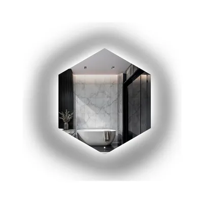 Image de Alfaram Miroir mural organique HEXA LED 90 x 104  , de forme irrégulière, pour la salle de bains ou le salon