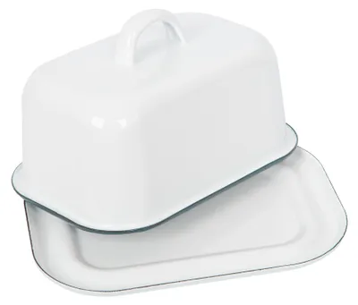 Produktbild von 1x Grün 18.5cm x 10cm Weiß Emaille-Butterdose mit Deckel - Jahrgang Küche Kühlschrank Käse Container Serviertablett - Von Argon Ta