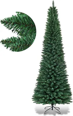 Produktbild von COSTWAY 210cm Bleistift Weihnachtsbaum, künstlicher Tannenbaum mit 700 PVC Nadeln & Metallständer, Christbaum, Kunstbaum Weihnachten, Grün