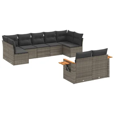 Produktbild von vidaXL 9-tlg. Garten-Sofagarnitur mit Kissen Grau Poly Rattan