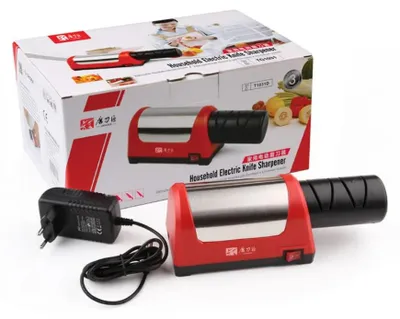 Immagine prodotto di Affilacoltelli elettrico - Macchina per affilare coltelli - Grana 600/1000 - Pietra abrasiva diamantata - Adatto per coltelli da cucina - Spina di tipo EU - Colore: rosso