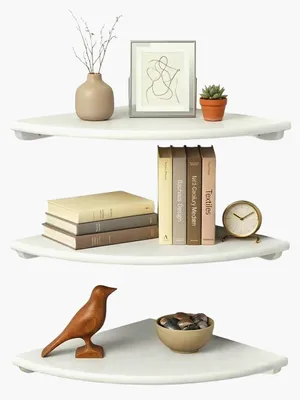 Image de Étagère d'angle en noyer, design minimaliste et pratique, couleur blanche