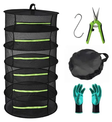 Immagine prodotto di INF Rete essiccazione pieghevole 6 strati diametro 60cm – Acciaio inossidabile e mesh in poliestere, include forbici, gancio, guanti