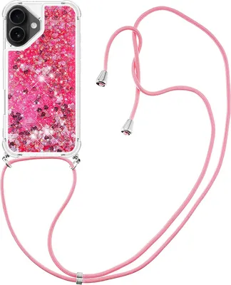 Produktbild von iPhone 17 Hülle - Coverup Liquid Glitzer Back Cover mit Handykette - Rosa
