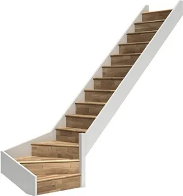 Produktbild von Pertura Wangentreppe Elenie Eiche Lackiert Mit Setzstufen Seitenwange weiß 1/4-gewendelt unten rechts 83,5 cm 16 Stufen
