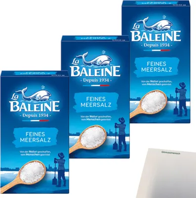 Produktbild von La Baleine Meersalz fein 3er Pack (3x500g Packung) + usy Block