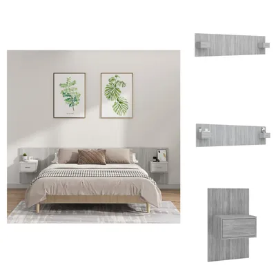 Image de vidaXL Tête de lit avec chevets Gris Sonoma Bois composite - Tête & Pieds de lit