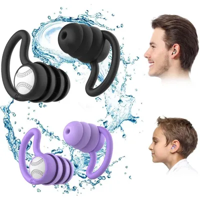 Produktbild von Ohrstöpsel Schwimmen 2 Paar Silikon Wasserdicht Wiederverwendbar für Erwachsene & Kinder Schwarz/Lila