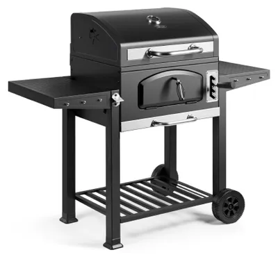Productafbeelding van Houtskoolbarbecue 2-in-1 Grill En Smoker - 57x41 cm Grilloppervlak - Gietijzer - Voor Buiten - Draagbare Barbecue