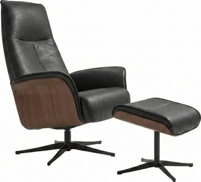 Produktbild von KAWOLA Relaxsessel FERREIRA Drehsessel Leder schwarz mit Hocker