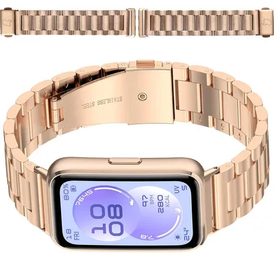 Produktbild von Edelstahl Armband für Huawei Band 11 / 11 Pro, Bizon Strap Watch Aura, Rosa Gold