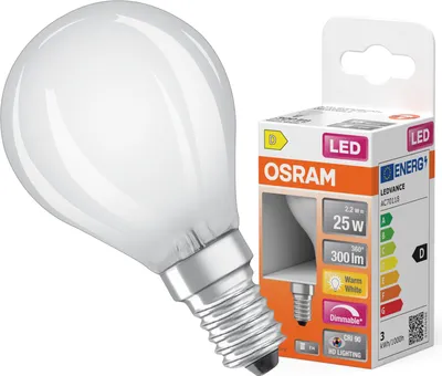 Zdjęcie produktu dla Żarówka LED P45 Kulka E14 2.2W = 25W 300lm 2700K Ciepła CRI90 300° Filament Ściemnialna SUPERSTAR PLUS CLASSIC Osram