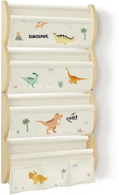 Image de Bibliothèque pour chambre d'enfant avec étagères ondulées et motif dinosaure