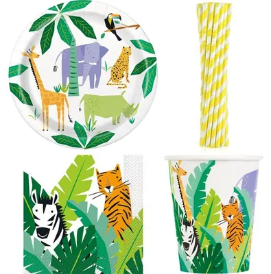 Produktbild von Safari Geburtstagsdeko Kindergeburtstag Partyset Dekoration Dschungel Tiere Deko Partydeko