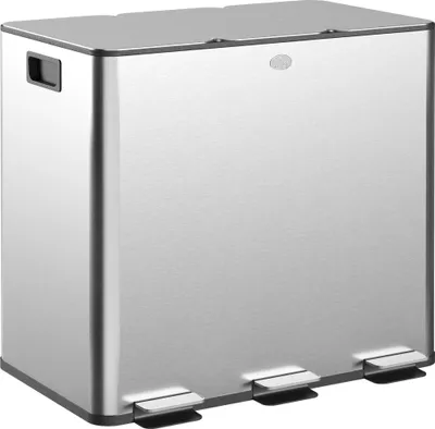 Image de Poubelle de cuisine - Poubelle à pédale 3 compartiments 3x15 L - Inox - Couvercle Soft-Close - Seau intérieur amovible - Pour le tri des déchets - Argenté