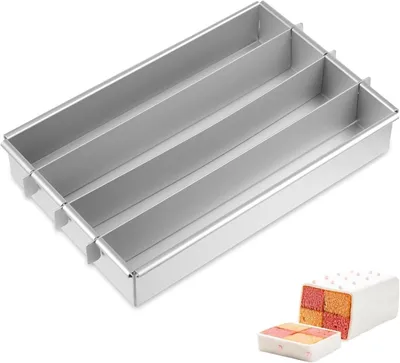 Productafbeelding van Rechthoekige taartvorm, 30 x 20 x 5,2 cm, geanodiseerd aluminium, zilverkleurig, met 3 scheidingsplaten