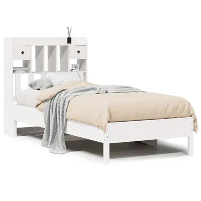 Image de vidaXL Lit en bois massif avec étagère sans matelas blanc 75x190 cm pin