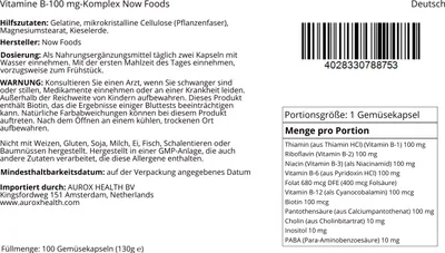 Produktbild von Vitamine B-100 mg-Komplex 100 Gemüsekapseln Now Foods