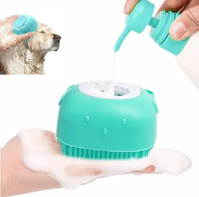 Immagine prodotto di Spazzola per cappotti cane gatto spazzola da bagno in silicone, spazzola per cani spazzola da toelettatura in silicone spazzola da massaggio per cuccioli, 1 pezzo, spazzola per la cura del pelo pulizia spazzola morbida shampoo dispenser