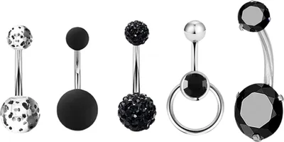 Produktbild von Teile/satz Frauen Nabel Ringe Geometrische Dekorative Zirkonia Bauchnabel Bar Ringe Körper Piercing Schmuck für Strand-Schwarz