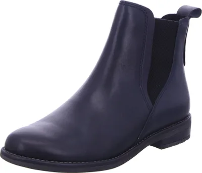 A single blue leather Chelsea boot is shown against a white background.