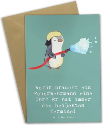 Produktbild von Mr. & Mrs. Panda Grußkarte Feuerwehrmann Termine - Meeresbrise - Geschenk, Berufsalltag, Beruf, Held, weihnachtskarten, Tapferkeit, osterkarten, Grußkarten, Berufspassion
