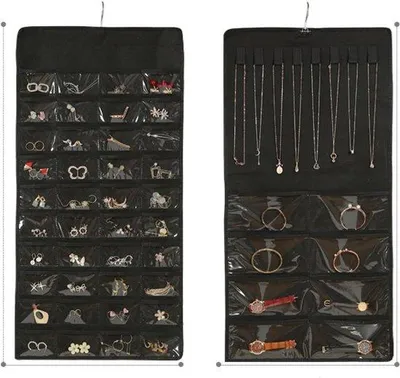 Produktbild von Famanu Schmuckaufbewahrungsrolle mit Halter, kompakter hängender Organizer für Schminktisch oder Kleiderschrank, schwarz