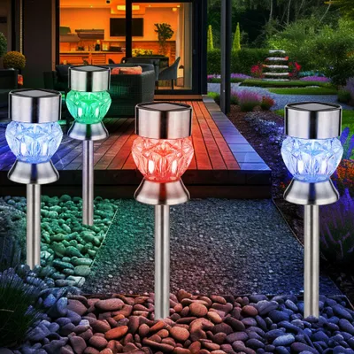 Produktbild von 4x RGB LED Solarleuchte, Kristalle, Edelstahl, H 35 cm