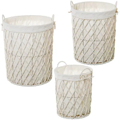 3er-Set Aufbewahrungskörbe, Papiergarn, Weiß, Ø 43/38/33 cm