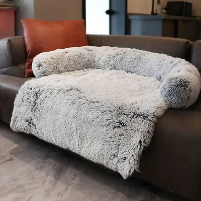 Obrázok produktu pre Pohodlná posteľ pre mačky a psov, plyšová, umývateľná, teplá, svetlosivá, rozmery 130 x 105 x 18 cm