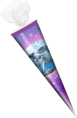 Produktbild von Schultüte / Zuckertüte / 35cm / rund / Tüllverschluss / "Delfin"