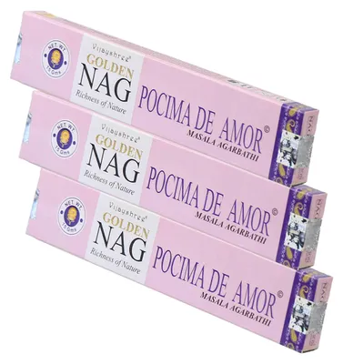 Produktbild von 3x Golden Nag Pocima de Amor Räucherstäbchen 45g – Duftendes Räucherwerk
