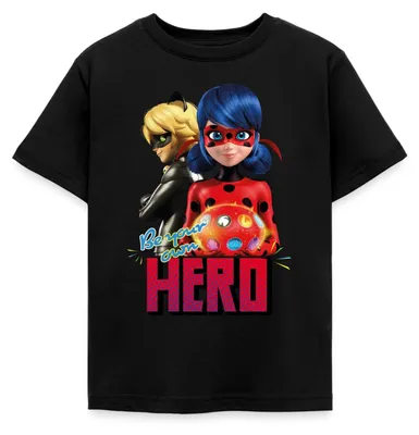 Produktbild von Spreadshirt Miraculous Be Your Own Hero Kinder T-Shirt, 122/128 (7-8 Jahre), Schwarz