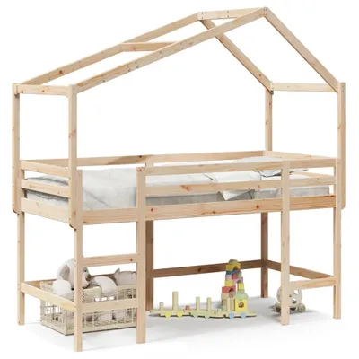 Obrázok produktu pre vidaXL Podkrovná posteľ s rebríkom a strechou 90x190 cm z masívneho borovicového dreva