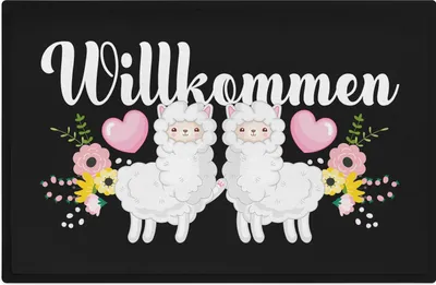 Produktbild von Trendation - Willkommen Fußmatte Grafik Schmutzfangmatte Geschenk Außen Innenbereich 60x40 cm Waschbar Türmatte Llama