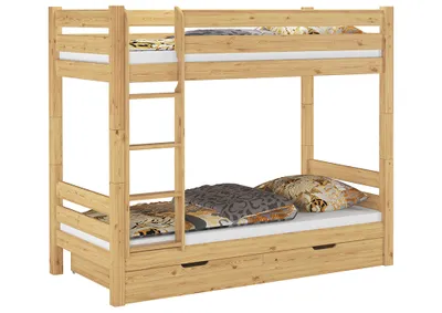 Produktbild von Teilbares Etagenbett Massivholz Kiefer 90x200 Hohes Bett Stockbett Zubehör wählbar V-60.11-09Ni100Rollrost. Matratzen und Bettkasten inkl.