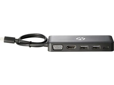 Productafbeelding van HP USB-C Travel Hub, USB 3.2 Gen 1 (3.1 Gen 1) Type-C, Zwart, met HDMI, USB 2.0, USB 3.2 Gen 1 (3.1 Gen 1) Type-C, VGA, geschikt voor HP Pro x2, Elite x2, Elite x3 en Enterprise modellen