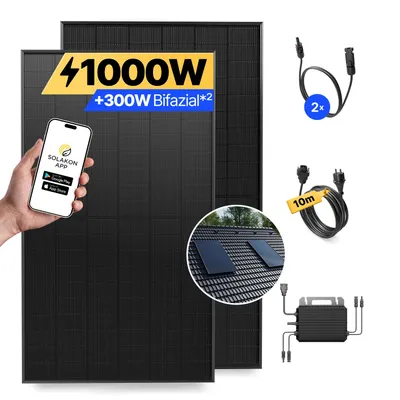 Produktbild von Balkonkraftwerk 1000W Solaranlage mit Ziegeldach Halterung (Einzelmont.) Steckerfertig Komplettset Photovoltaik Anlage 800W, Kabellänge: 10m, Solakon