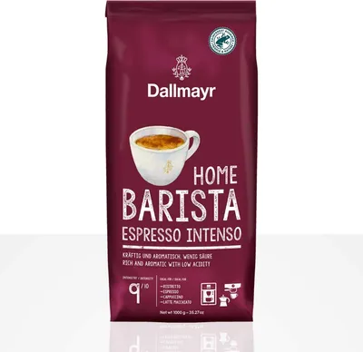 Produktbild von Dallmayr Home Barista Espresso Intenso, 1 kg, Cappuccino, Espresso, Latte Macchiato, Ristretto, Dunkle Röstung, 1 Stück(e), Rainforest Alliance