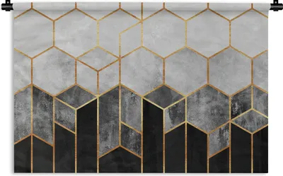 Produktbild von MuchoWow® Wandteppich Wandbehang Gold - Sechseck - Chic - Muster - Luxus 150x100 cm Tapisserie Dekoration Wandtuch - Waschbar - Tapisserien - Wand-Decke