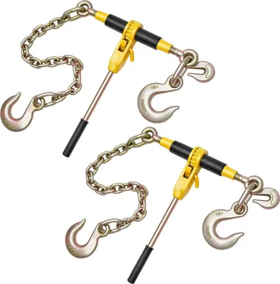 Immagine prodotto di Set di 2 tenditori a cricchetto con catene di fissaggio G80 10 mm x 62 cm - Portata 4173 kg - Fissaggio delle catene di trasporto - Compatibile con catene da 10-12,7 mm - Fissaggio del carico di un rimorchio per autocarro