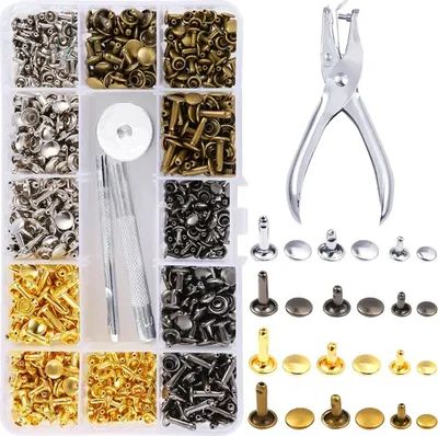 Obrázek produktu pro 360 sad 3 velikosti kožených nýtů Double Cap Rivet Tubular Metal Studs se 4 upevňovacími sadami pro DIY Leathercraft