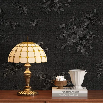 Productafbeelding van Zelfklevende behang, zwart patroon - 40 cm x 6 meter