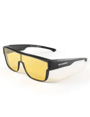 Produktbild von ROCKBROS Überzieh Sonnenbrille Polarisierte UV400 Fahrradbrille über Brillenträger Blendschutz für Outdoor Radsport Laufen Schwraz/Transparent gelb