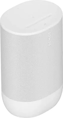 A white Sonos Move 2 speaker is shown from a three-quarter angle against a white background.