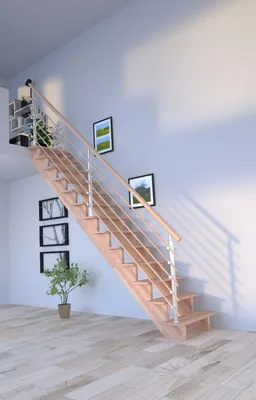 Produktbild von Holztreppe Lindos (Buche) in gerader Ausführung-80 cm-Design Geländer Holzrundstäbe-ohne Setzstufen